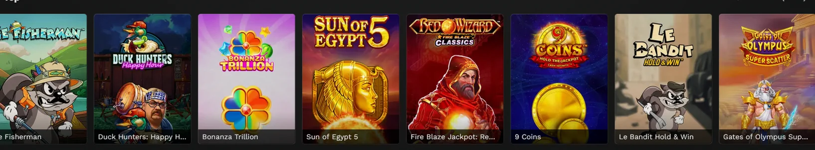 Machines à sous populaires de BangaWin : Le Fisherman, Sun of Egypt 5, 9 Coins et Gates of Olympus Super Scatter