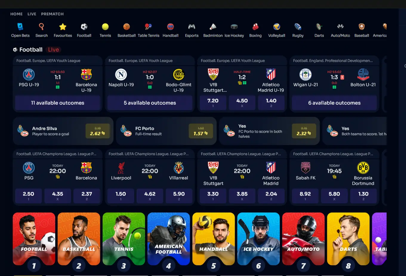 Paris sportifs BangaWin : football en direct, Ligue des champions et cotes décimales